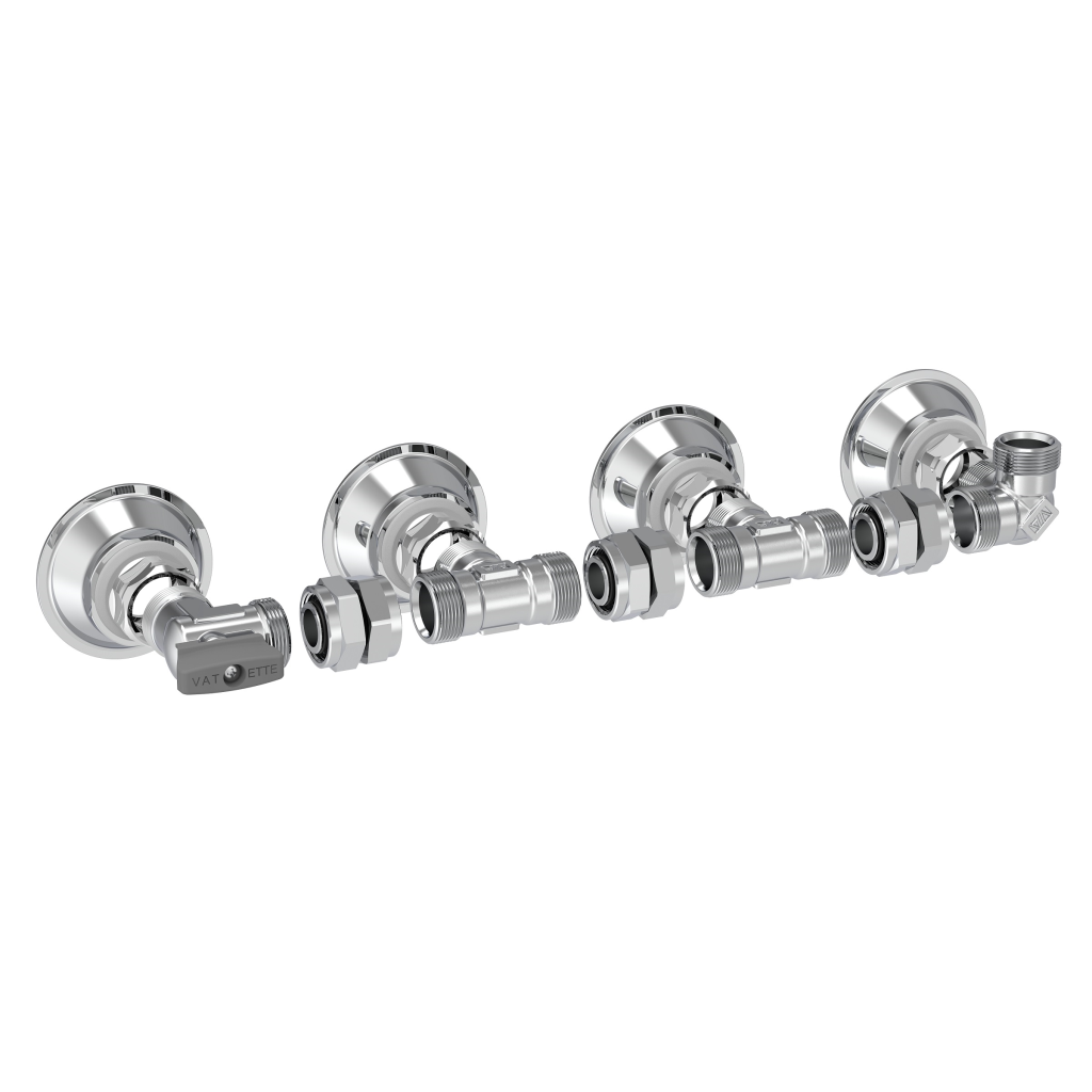 V6 Väggfördelarset vinkel 4-rör med kulventil 20-matning