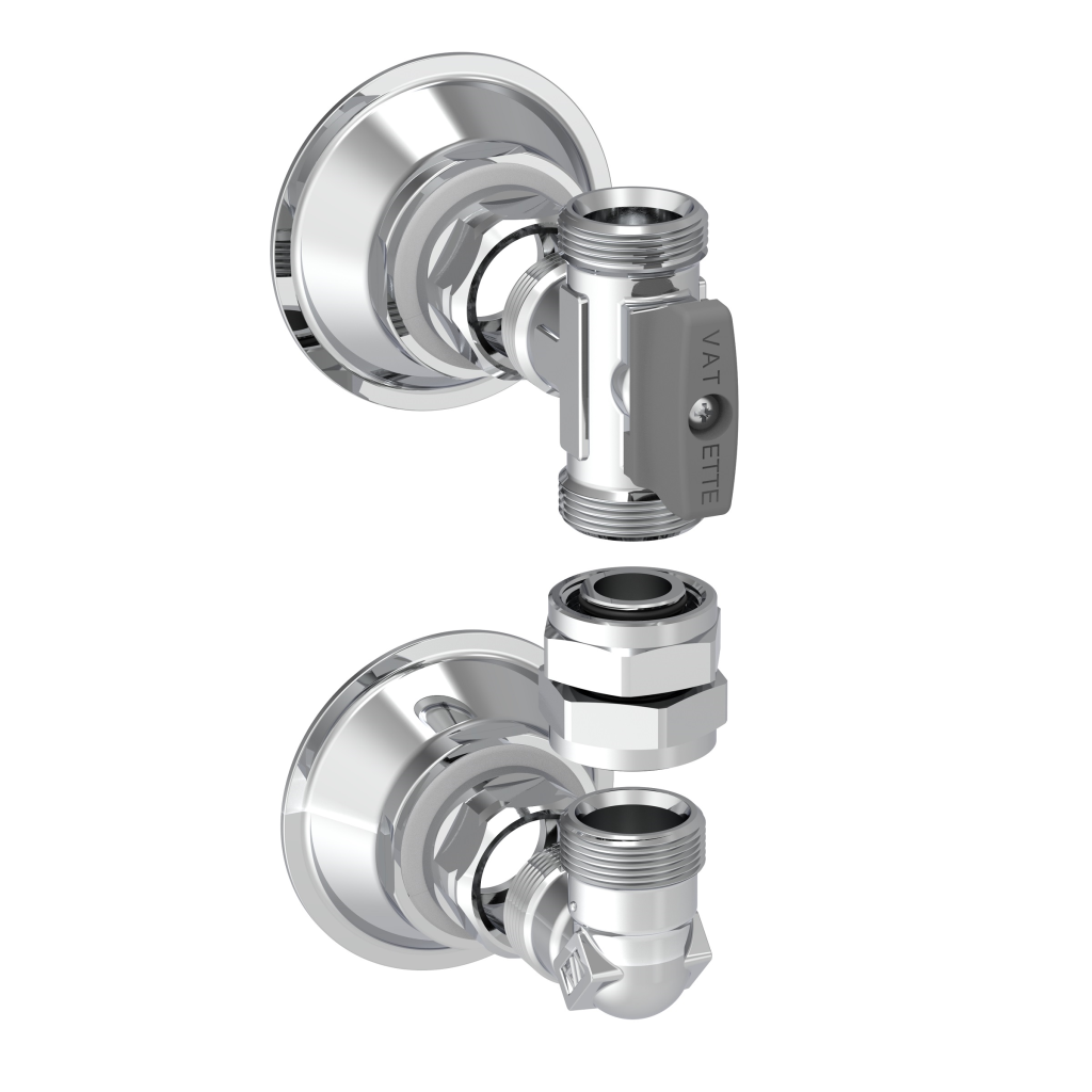 V6 Väggfördelarset rak 2-rör med kulventil 16-matning